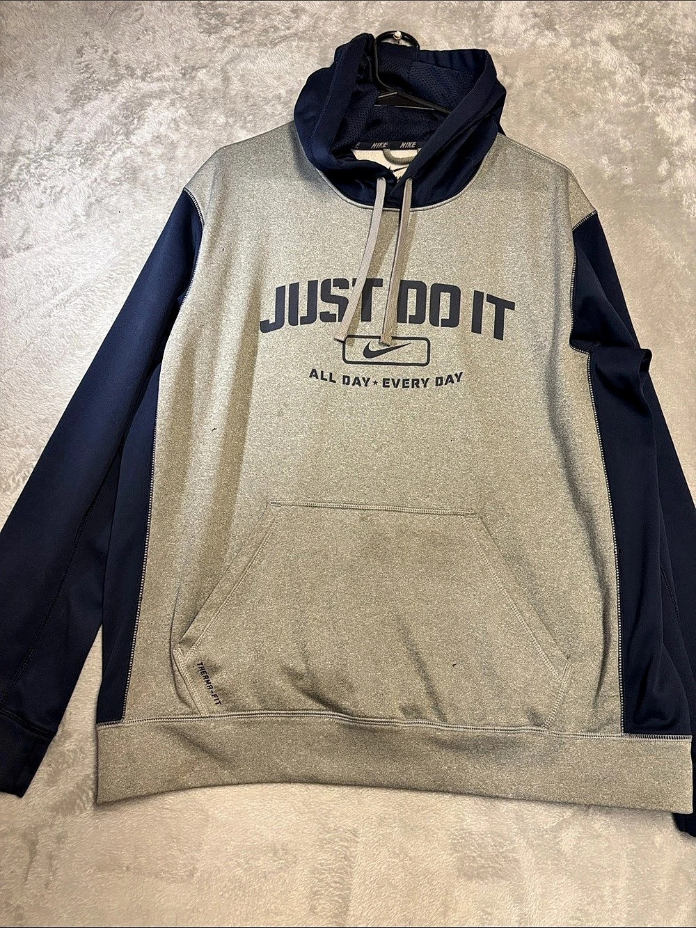Nike Therma-FIT Just Do It All Day Every Day Hoodie Gray & Blue size L
